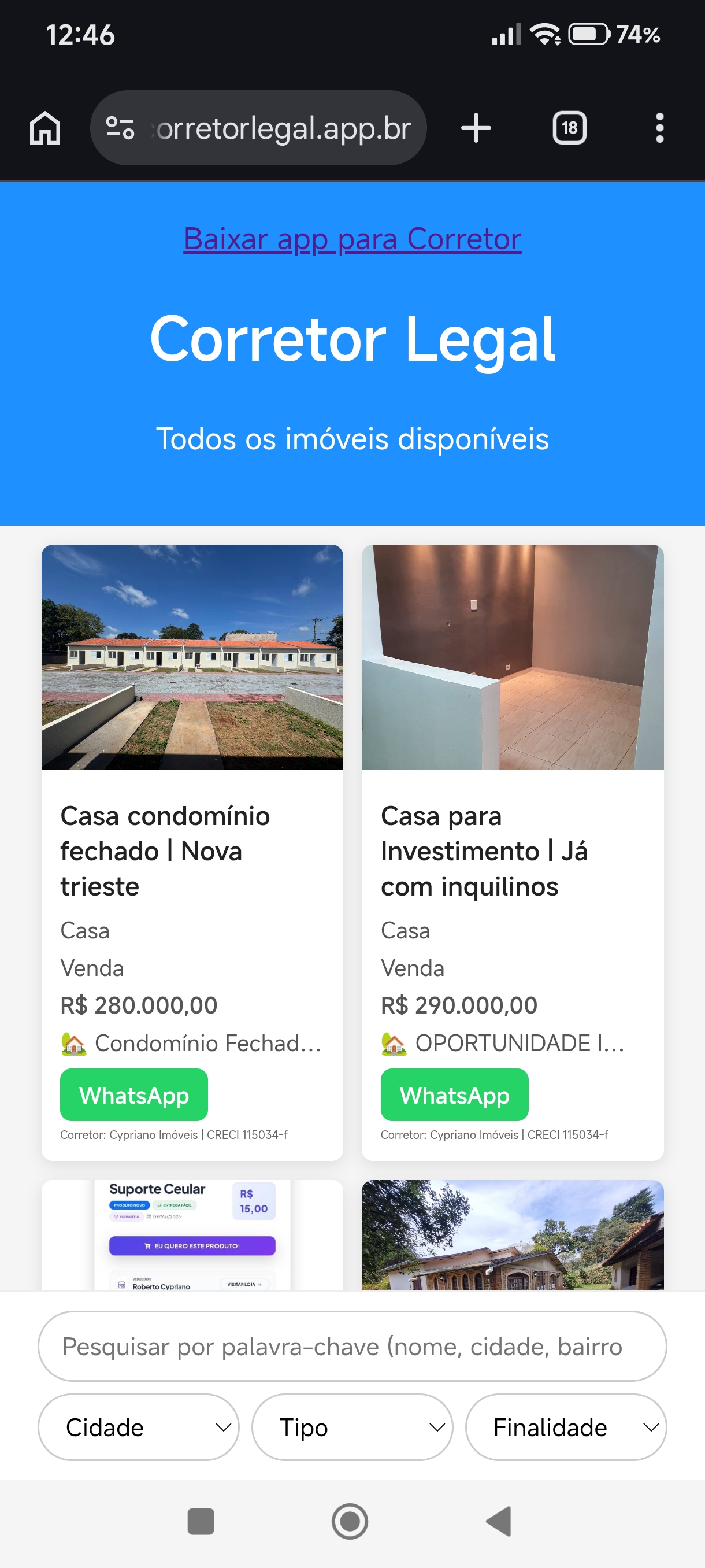 Print 2 do app Corretor Legal